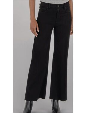 KUT from the Kloth Meg Fab Ab Black Wide-Leg High Rise Jeans Raw Hem 14P NWT